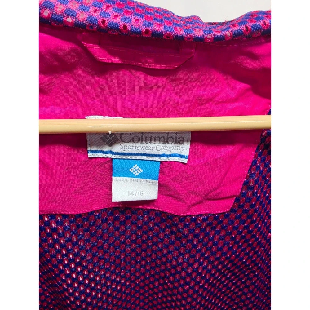 Columbia Youth Girls Pink Purple Hooded Rain Jacket Windbreaker Size 14/16 L